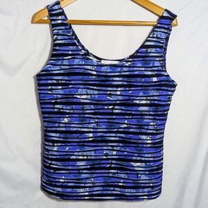 Women's Vntg Joseph Ribkoff Striped Stretchy Shell/Tank Top, Black & Blue, Sz 10